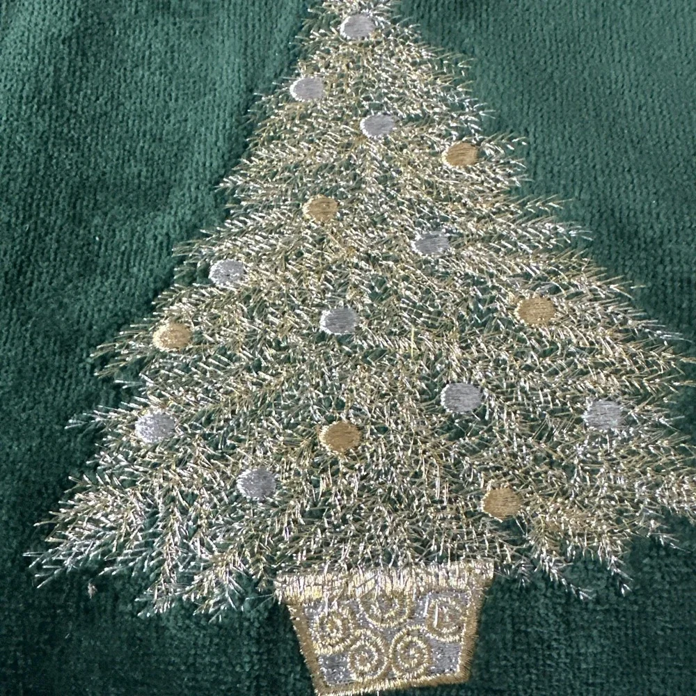 Emerald Green Vintage Velvet Touch Gold Tree Detail Decorative 5pc Towel Set